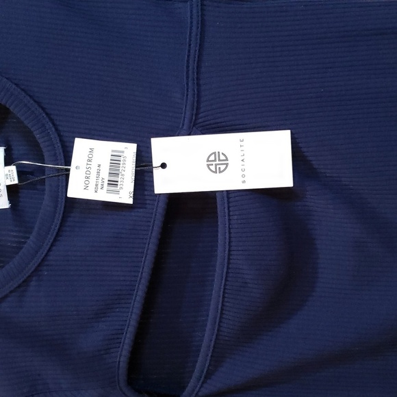 Socialite NWT Navy Blue Long Sleeve Cutout Ribbed Tee Dress Size XS - Picture 5 of 7